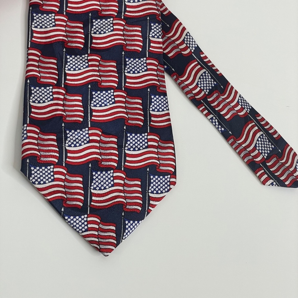 Vintage American Flag Necktie Mens Silk Patriotic USA 250th July 4th Large Print